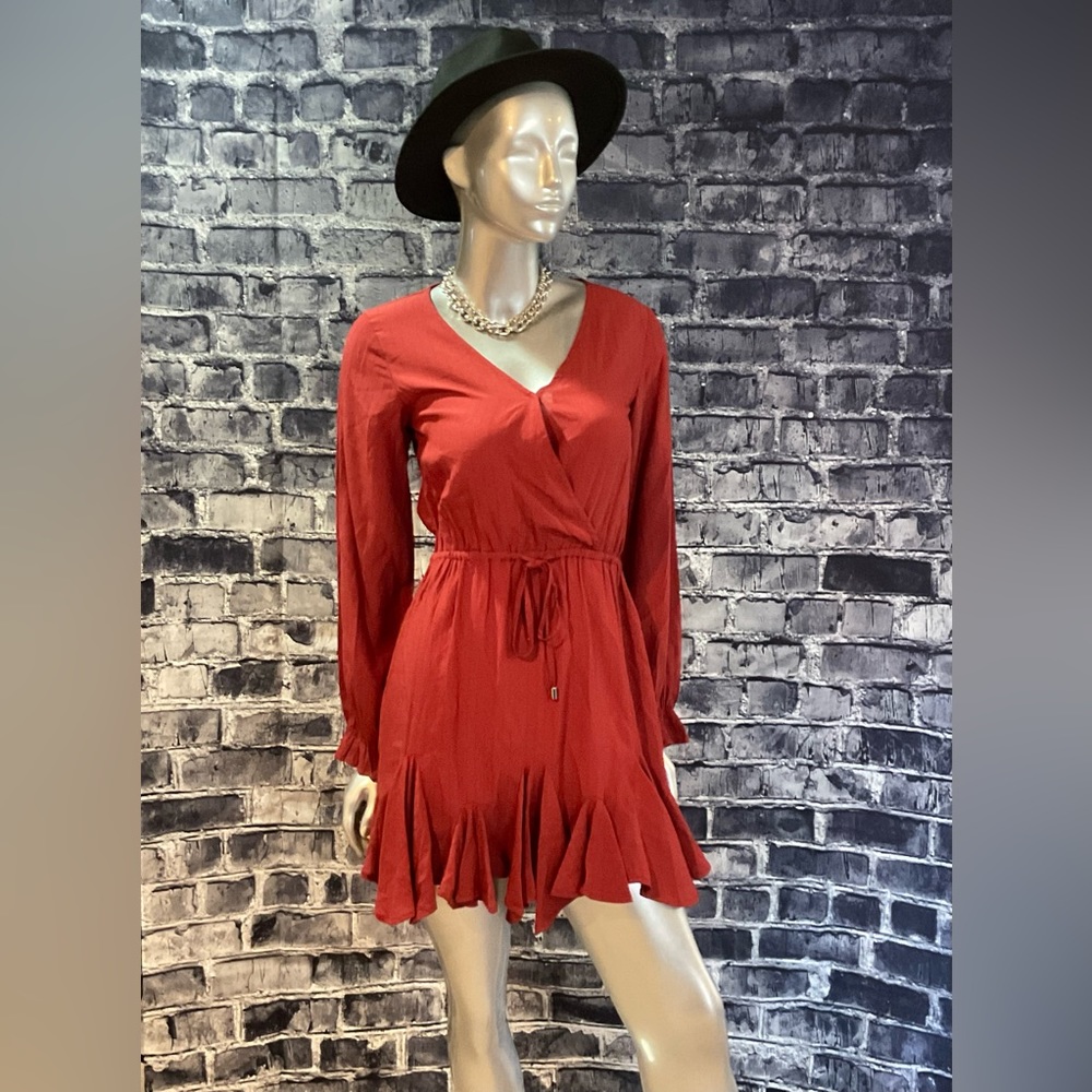 Rust Burnt Orange Long Sleeve Mini Dress